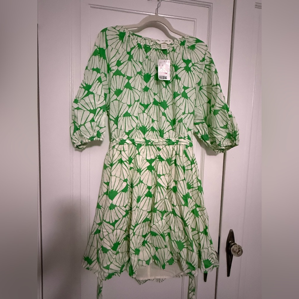 H&M Green & Cream Floral Print Dress